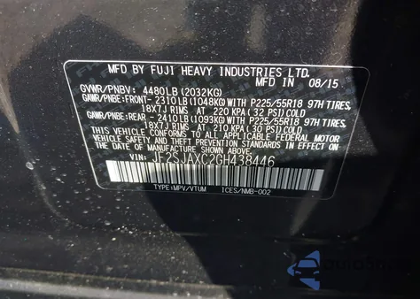 2016 Subaru Forester 2.5I Touring from USA, damaged, VIN JF2SJAXC2GH438446